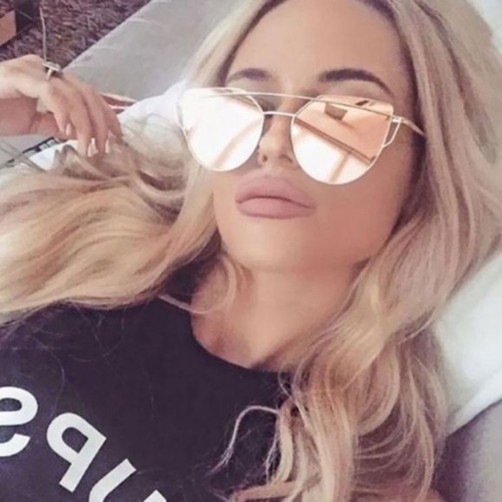 Pink Cat Eye Aviator Oversized Sunglasses Rosegold - Picture 3 of 4